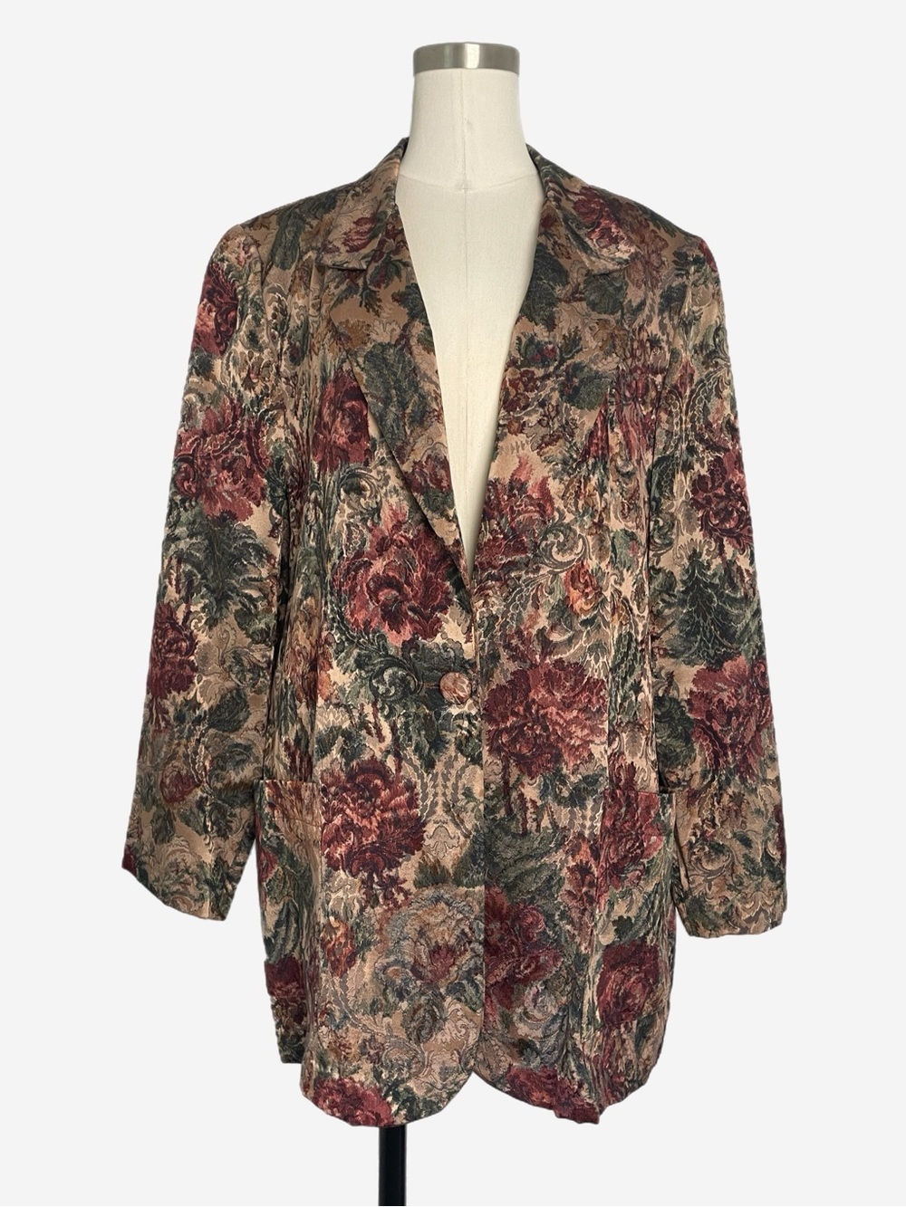 Vintage 90 Samantha David Floral tapestry oversized blazer Victorian earthy L